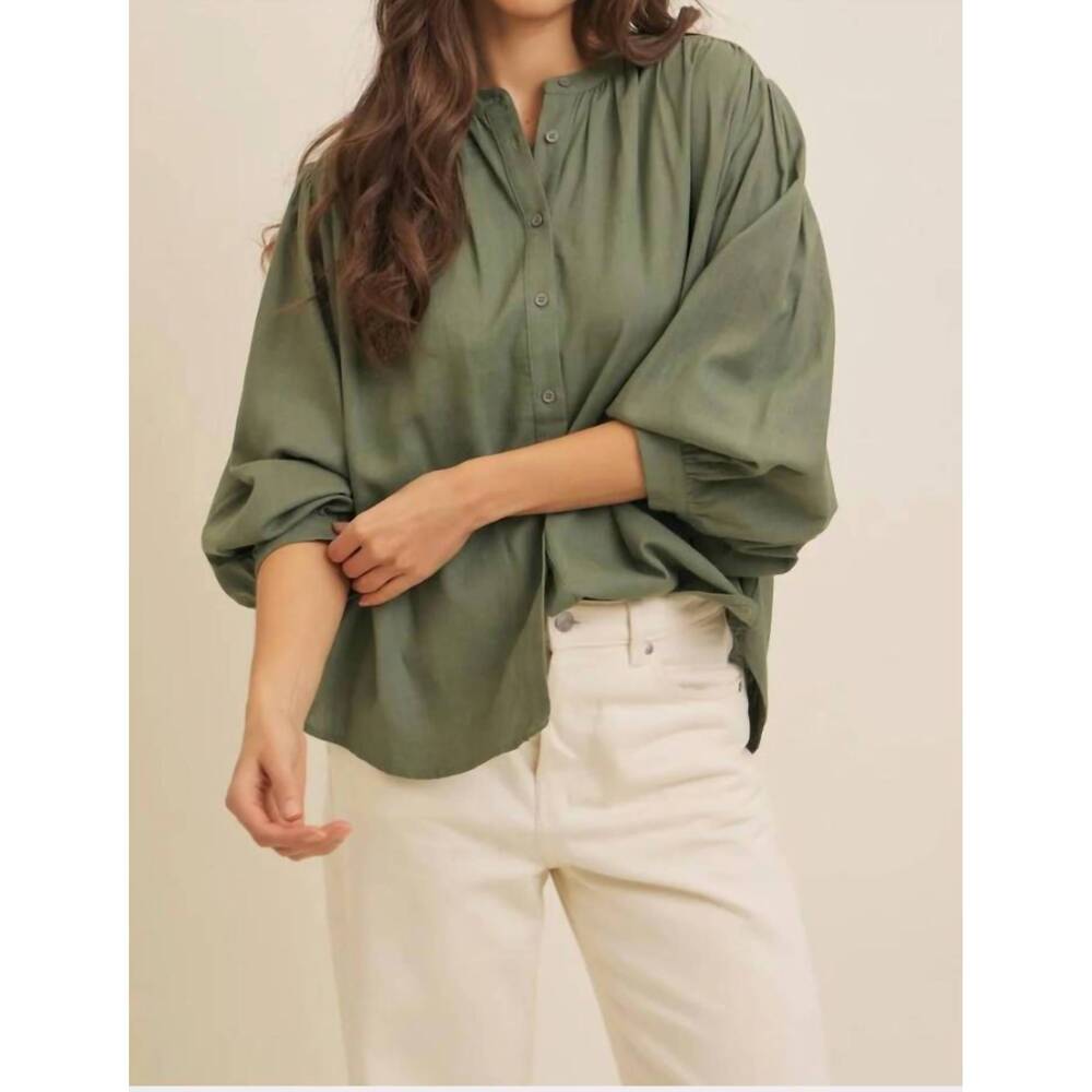 NEW IN FEBRUARY francine linen blend button down blouse in green